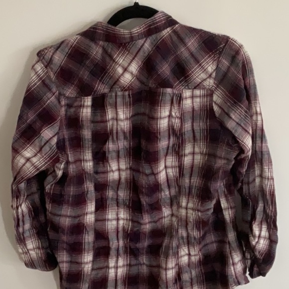 Warehouse Red and Black Button Down Shirt 3/4 Sleeve Relaxed Fit - Picture 3 of 3